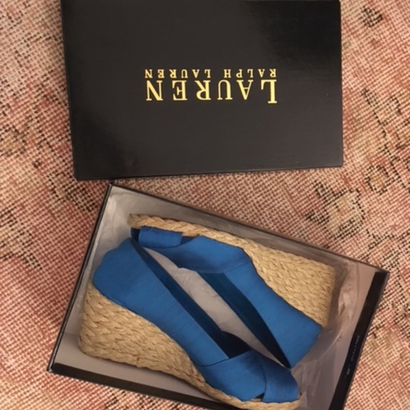 NWT Ralph Lauren Turquoise Shantung Silk Espadrilles - Picture 3 of 6